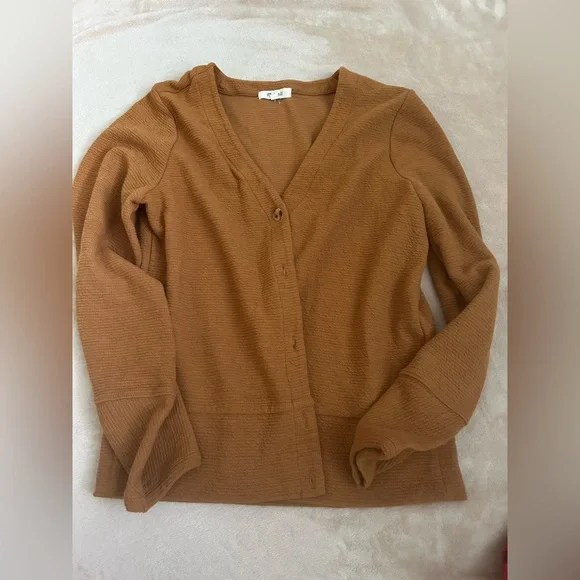 Madewell Women's Camel Brown V-Neck Button Cardigan Sweater - Picture 1 of 6